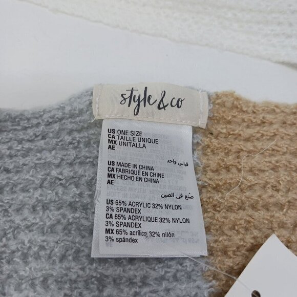 NWT Style & Co Knit Scarf Womens One Size Tan Gray Ivory Color Block Knit - Picture 4 of 7